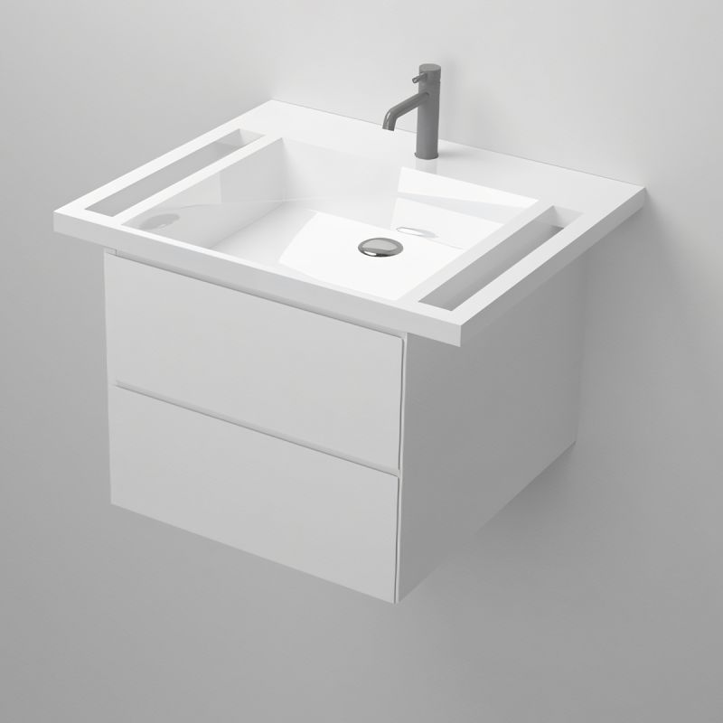 Lavoar, Alb Lucios,  suport prosoape laterale, compozit mineral, montaj suspendat pe perete, 65x55 cm, Lavanda