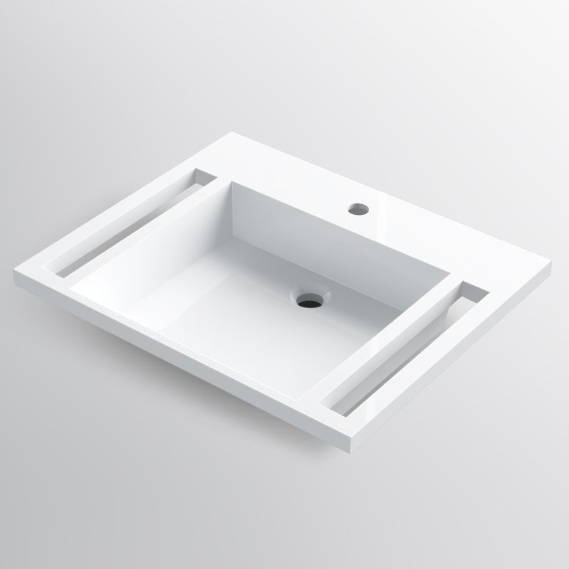 Lavoar, Alb Lucios,  suport prosoape laterale, compozit mineral, montaj suspendat pe perete, 65x55 cm, Lavanda
