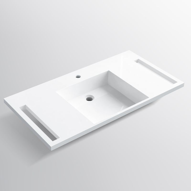 Lavoar, Alb Lucios,  suport prosoape laterale, compozit mineral , montaj suspendat sau semi-incastrat, 105x55 cm, Lavanda