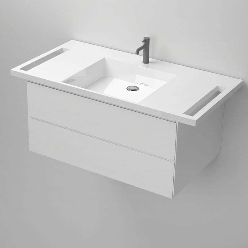 Lavoar, Alb Lucios,  suport prosoape laterale, compozit mineral , montaj suspendat sau semi-incastrat, 105x55 cm, Lavanda