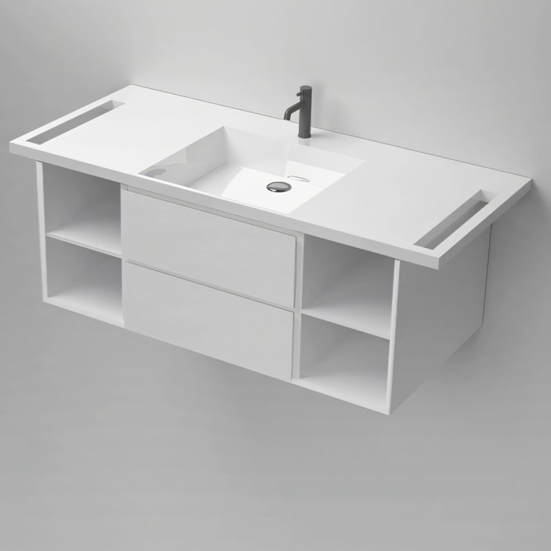 Lavoar, Alb Lucios,  suport prosoape laterale, compozit mineral, montaj suspendat sau semi-incastrat, 125x55 cm, Lavanda