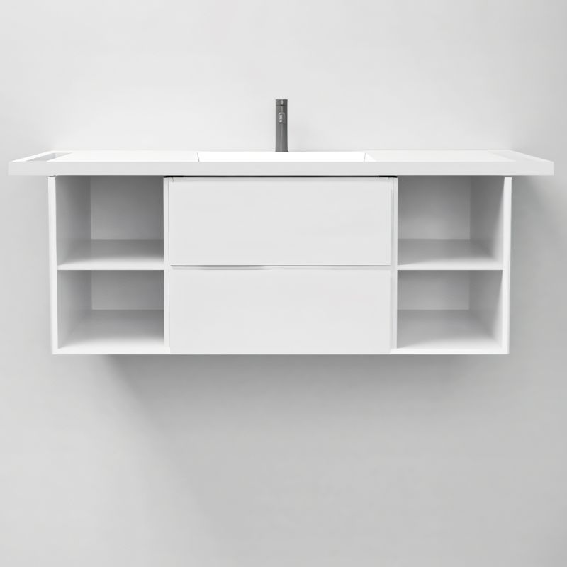 Lavoar, Alb Lucios,  suport prosoape laterale, compozit mineral, montaj suspendat sau semi-incastrat, 125x55 cm, Lavanda