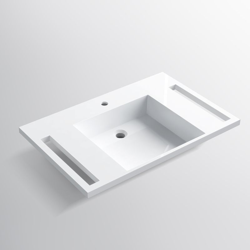 Lavoar, Alb Lucios,  suport prosoape laterale, compozit mineral , montaj suspendat sau semi-incastrat, 85x55 cm, Lavanda