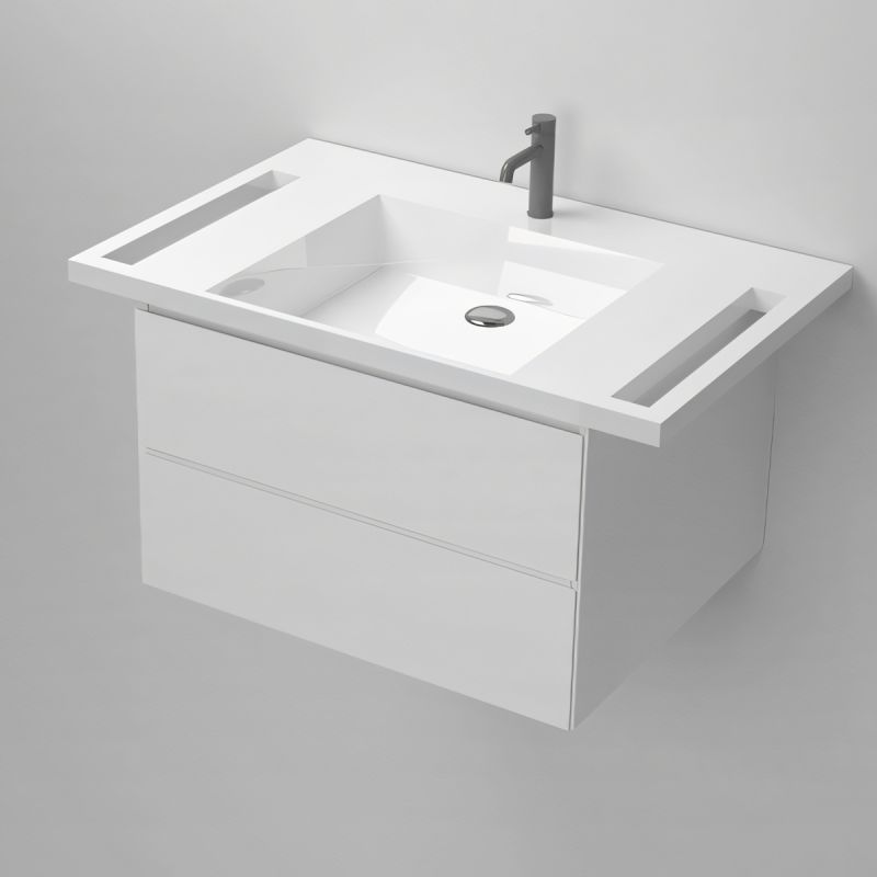 Lavoar, Alb Lucios,  suport prosoape laterale, compozit mineral , montaj suspendat sau semi-incastrat, 85x55 cm, Lavanda