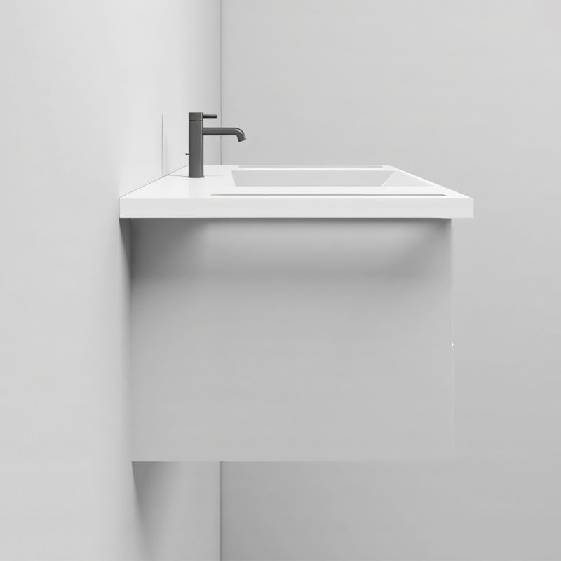 Lavoar, Alb Lucios,  suport prosoape laterale, compozit mineral , montaj suspendat sau semi-incastrat, 85x55 cm, Lavanda