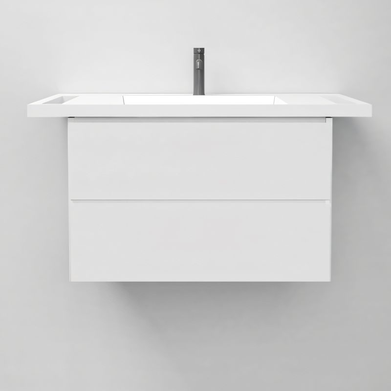 Lavoar, Alb Lucios,  suport prosoape laterale, compozit mineral , montaj suspendat sau semi-incastrat, 85x55 cm, Lavanda