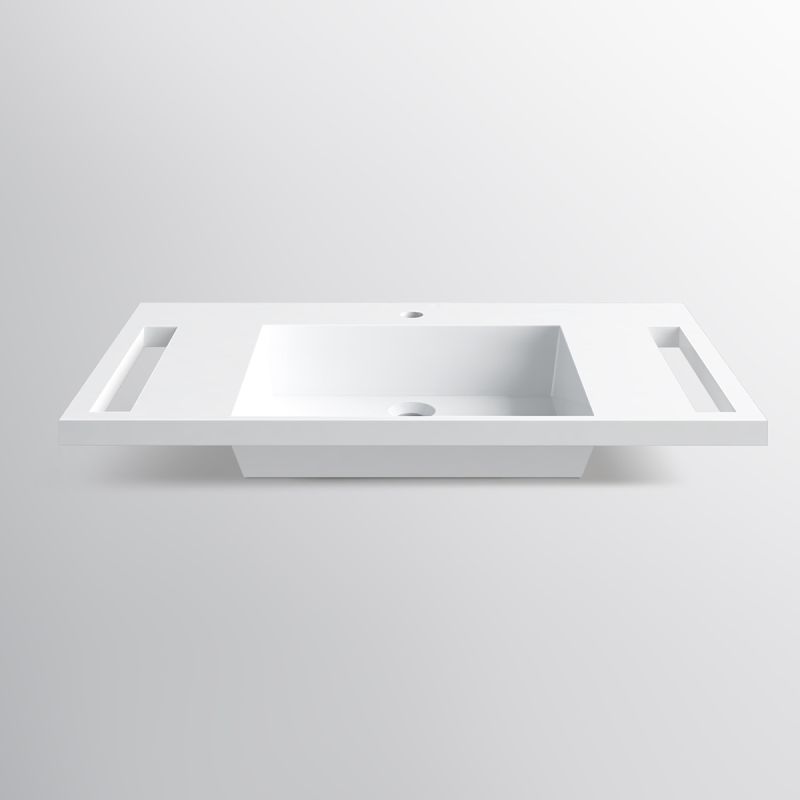 Lavoar, Alb Lucios,  suport prosoape laterale, compozit mineral , montaj suspendat sau semi-incastrat, 85x55 cm, Lavanda