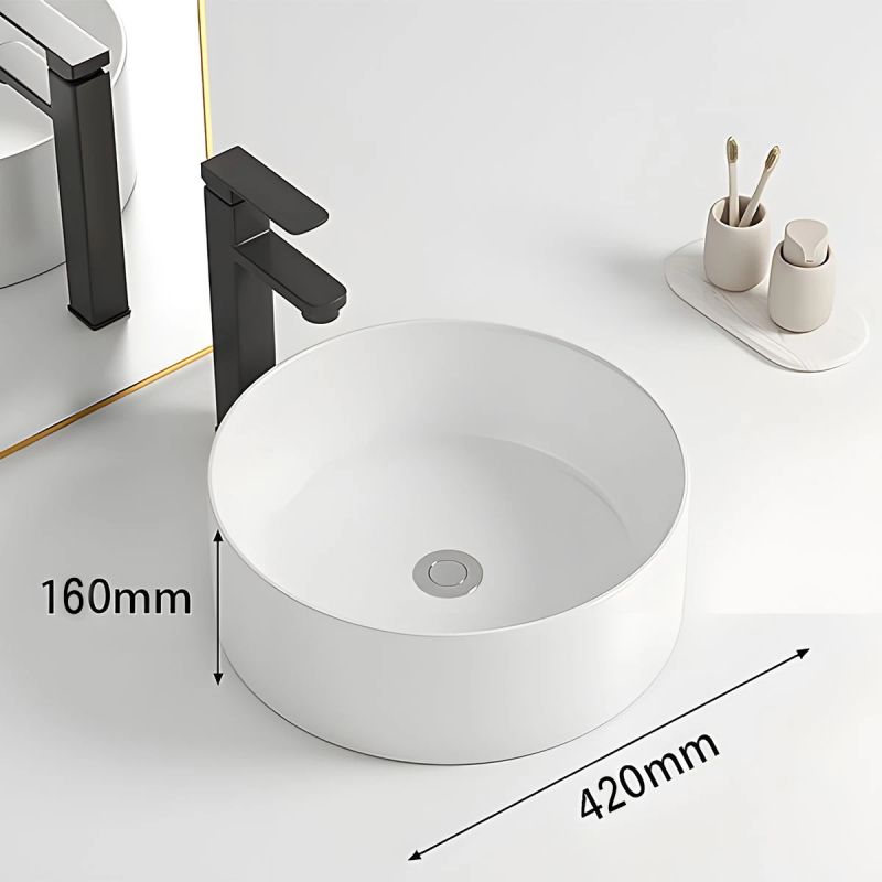 Lavoar, Alb Mat, ceramica sanitara, montaj pe blat, diametru 42 cm, Linea