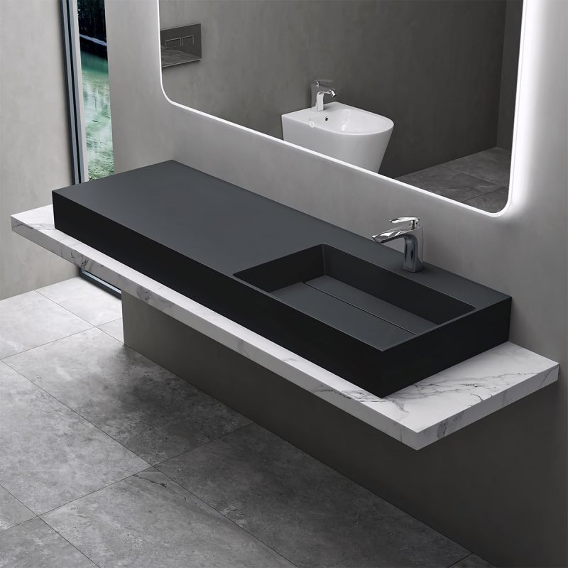 Lavoar, Antracit Mat, 150x48 cm, compozit marmura, montaj pe blat sau suspendat, scurgere mascata, EGO 12R