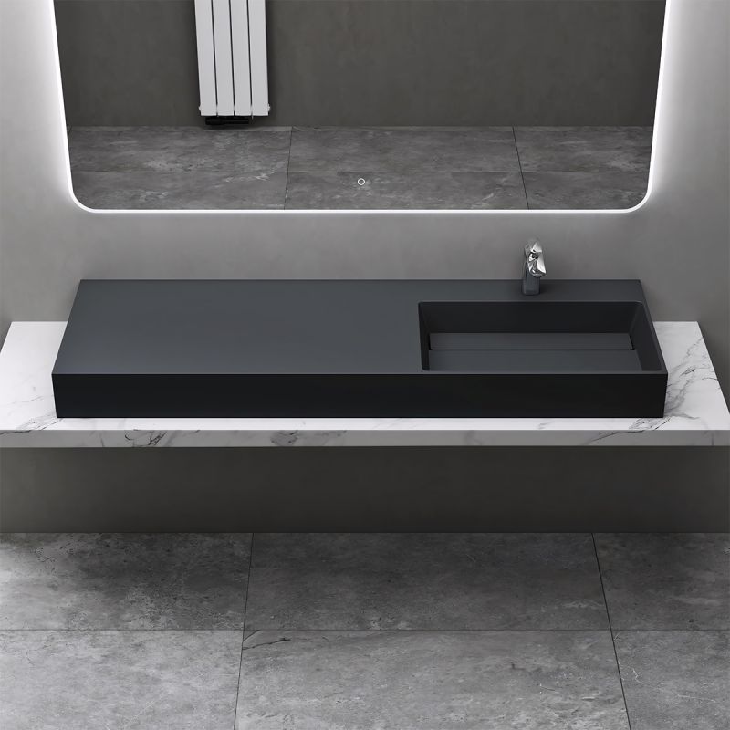 Lavoar, Antracit Mat, 150x48 cm, compozit marmura, montaj pe blat sau suspendat, scurgere mascata, EGO 12R