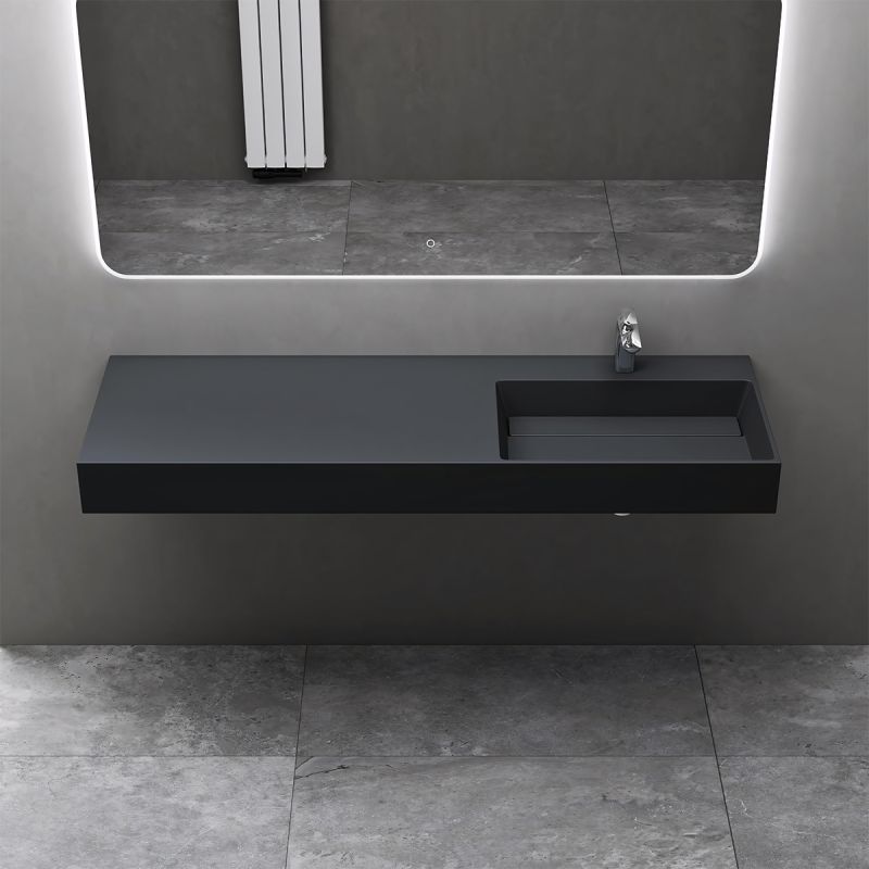 Lavoar, Antracit Mat, 150x48 cm, compozit marmura, montaj pe blat sau suspendat, scurgere mascata, EGO 12R