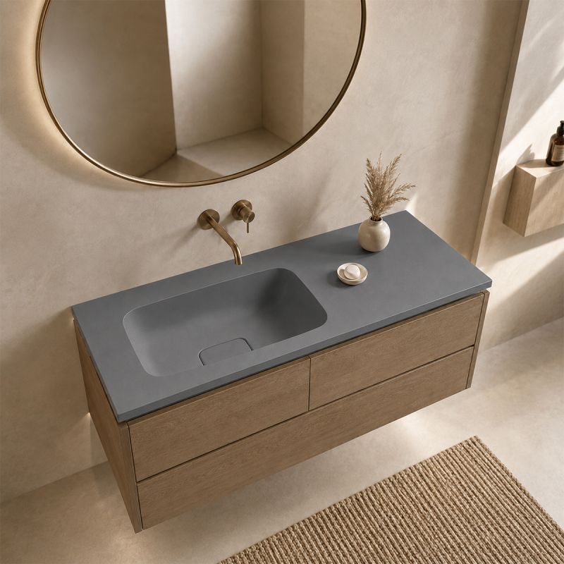 Lavoar, compozit mineral, Gri ciment Mat, scurgere ascunsa, montaj semi-incastrat, 100x50 cm, Florence