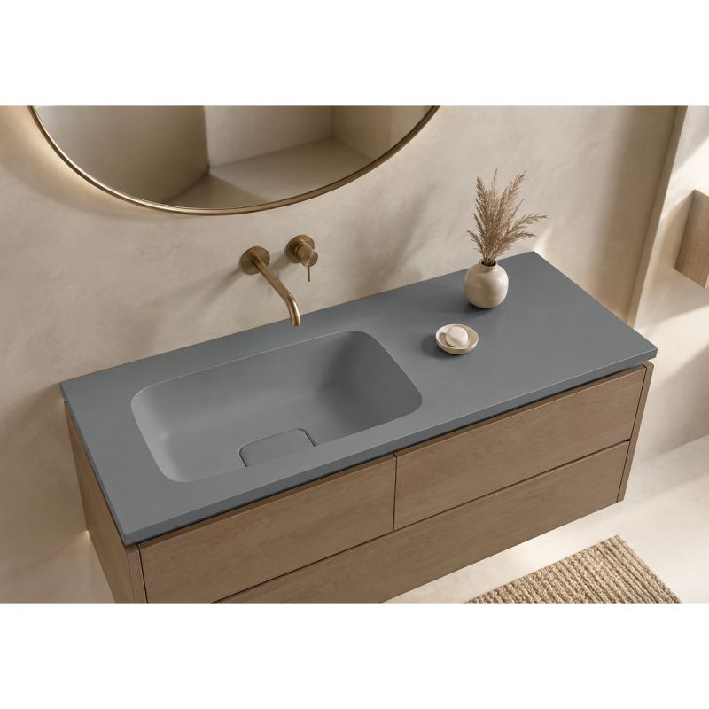 Lavoar, compozit mineral, Gri ciment Mat, scurgere ascunsa, montaj semi-incastrat, 100x50 cm, Florence