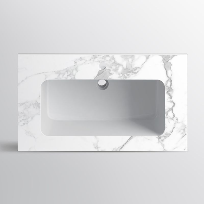 Lavoar, compozit mineral, montaj semi-incastrat, cu gaura de baterie, 61-91x46 cm, Cortina