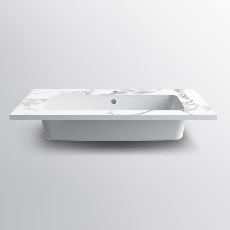 Lavoar, compozit mineral, montaj semi-incastrat, cu gaura de baterie, 61-91x46 cm, Cortina
