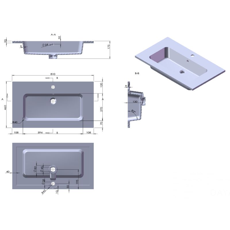 Lavoar, compozit mineral, montaj semi-incastrat, cu gaura de baterie, 61-91x46 cm, Cortina
