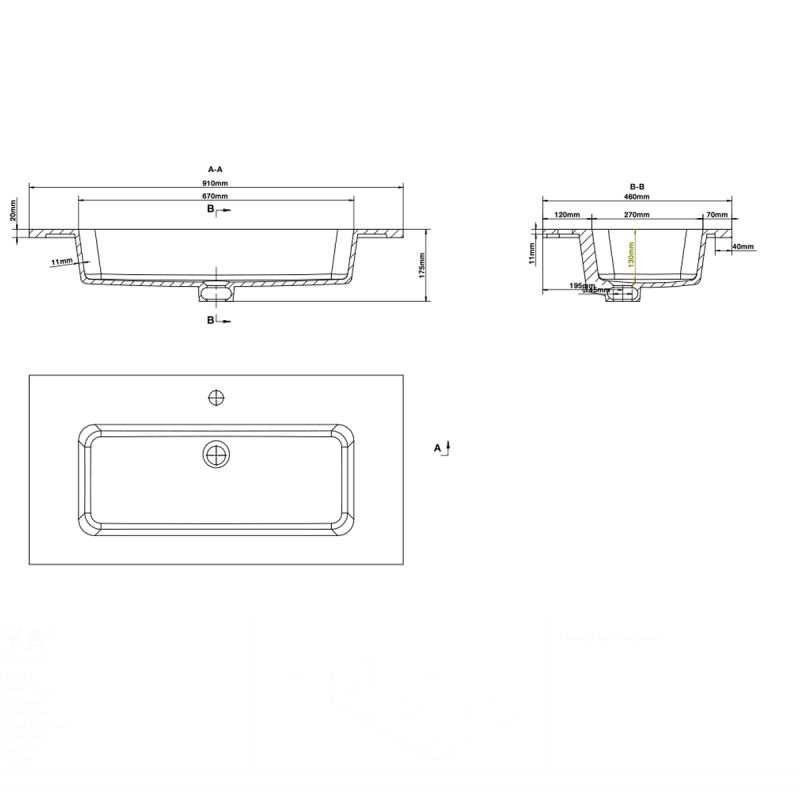 Lavoar, compozit mineral, montaj semi-incastrat, cu gaura de baterie, 61-91x46 cm, Cortina