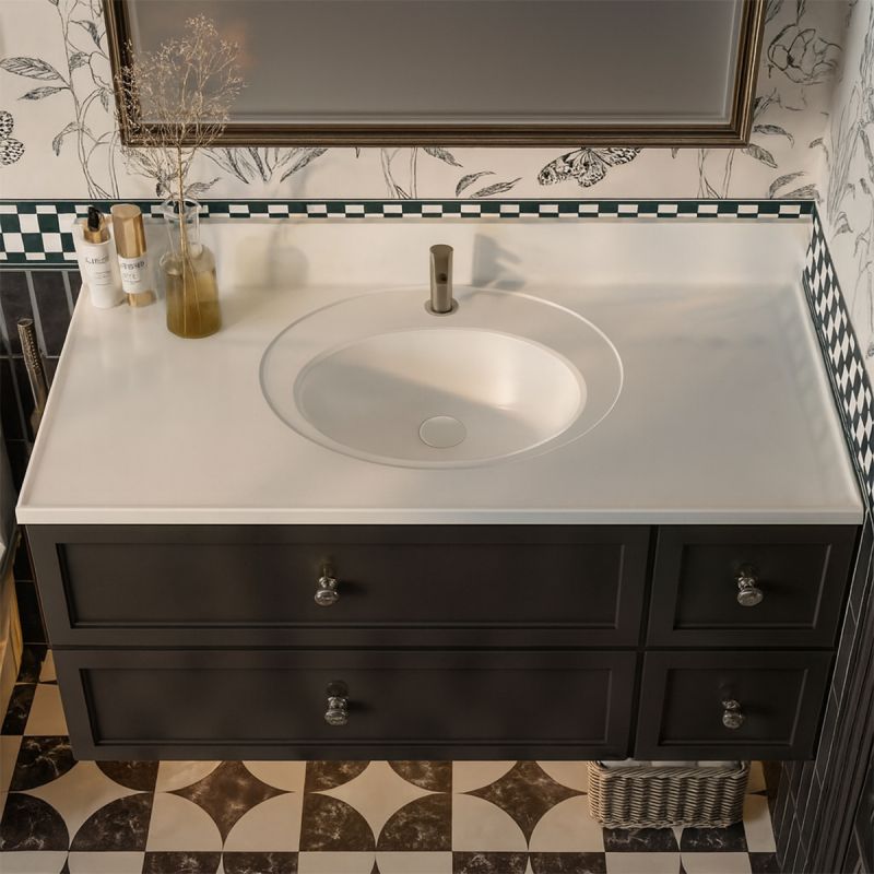 Lavoar, compozit mineral, montaj semi-incastrat, o gaura de baterie, ventil alb inclus, 78x56-63x48 cm, Nobile