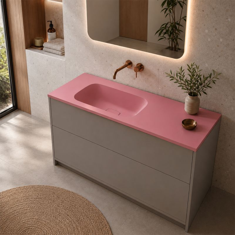 Lavoar, compozit mineral, Roz somon Mat, scurgere ascunsa, montaj semi-incastrat, 100x50 cm, Florence