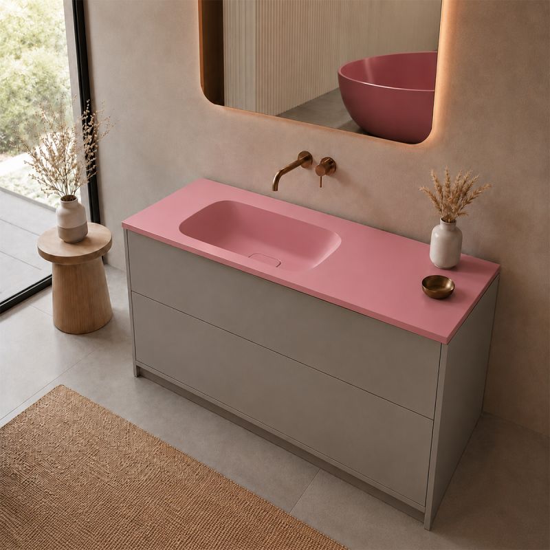 Lavoar, compozit mineral, Roz somon Mat, scurgere ascunsa, montaj semi-incastrat, 100x50 cm, Florence