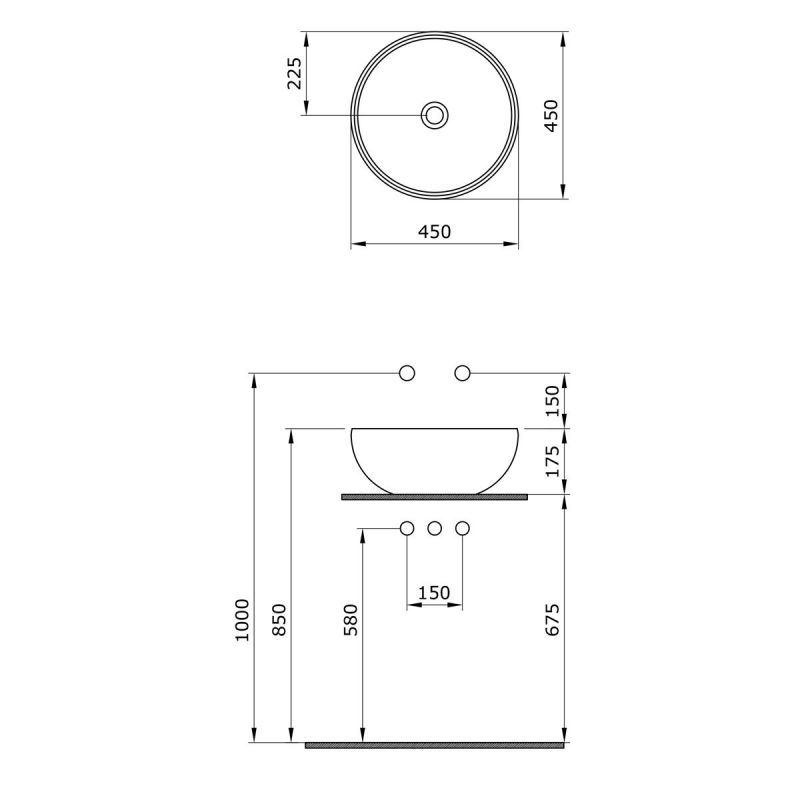 Lavoar, diametru 45 cm, Gri Mat, Power Colour, montaj pe blat, ceramica sanitara, Molis