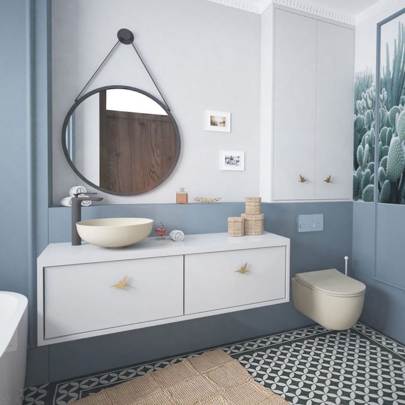 Lavoar, diametru 45 cm, Jasmine Mat, Power Colour, montaj pe blat, ceramica sanitara, Molis