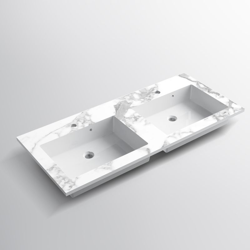 Lavoar dublu, compozit, finisaj Carrara Arabescato, montaj semi-incastrat, 121x54.2 cm, Cortina