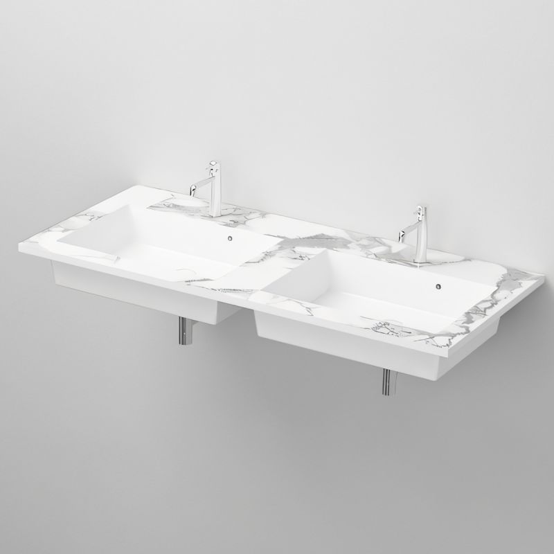 Lavoar dublu, compozit, finisaj Carrara Arabescato, montaj semi-incastrat, 121x54.2 cm, Cortina