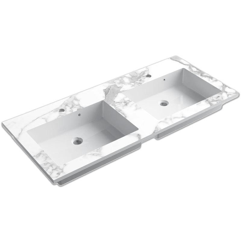 Lavoar dublu, compozit, finisaj Carrara Arabescato, montaj semi-incastrat, 121x54.2 cm, Cortina
