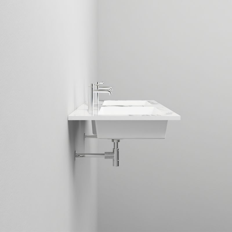 Lavoar dublu, compozit, finisaj Carrara Arabescato, montaj semi-incastrat, 121x54.2 cm, Cortina