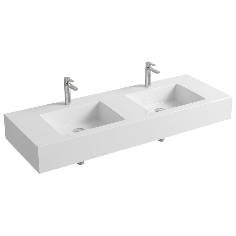 Lavoar dublu, compozit mineral, montaj pe blat sau suspendat, 2 gauri de baterie, 120x46 cm, Penelope