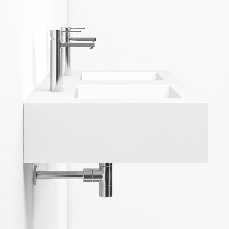 Lavoar dublu, compozit mineral, montaj pe blat sau suspendat, 2 gauri de baterie, 120x46 cm, Penelope