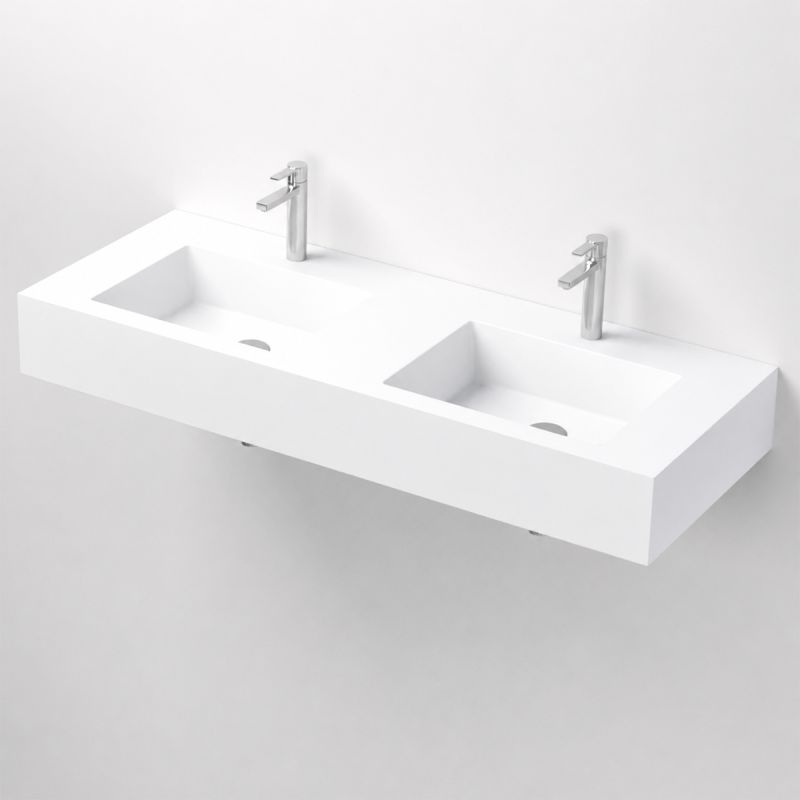 Lavoar dublu, compozit mineral, montaj pe blat sau suspendat, 2 gauri de baterie, 120x46 cm, Penelope