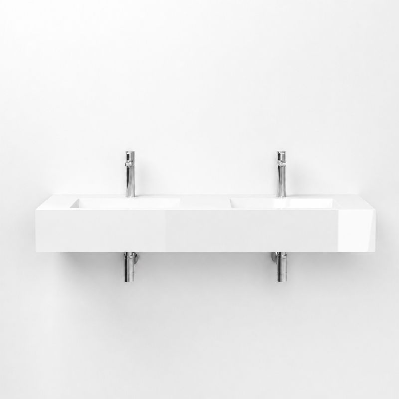 Lavoar dublu, compozit mineral, montaj pe blat sau suspendat, 2 gauri de baterie, 120x46 cm, Penelope