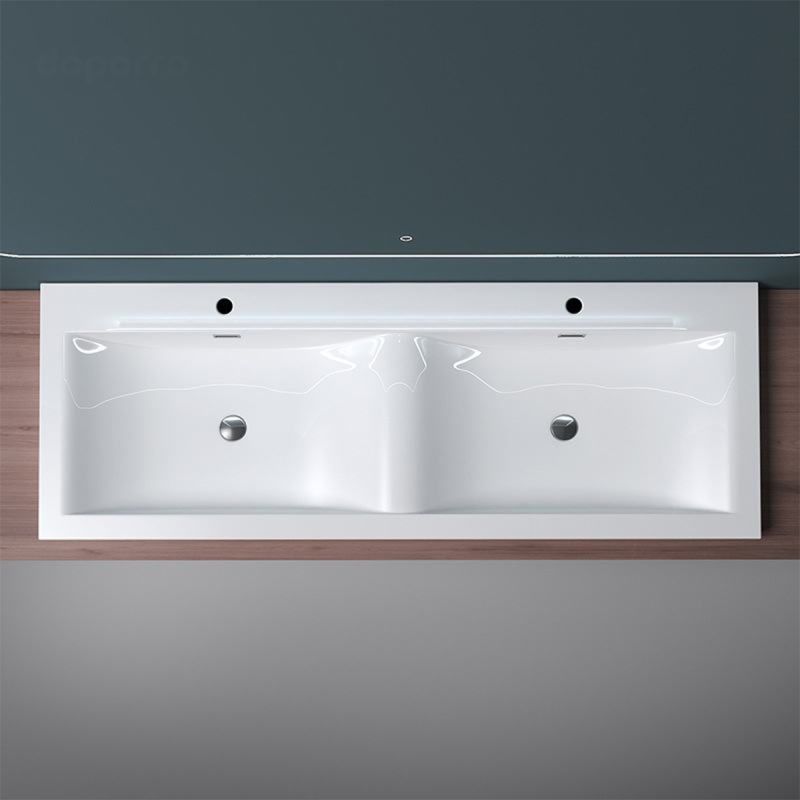 Lavoar Dublu EGO 03, Alb lucios, 120 sau 144 cm lungime, compozit marmura, montaj semi-incastrat, cu doua gauri de baterie