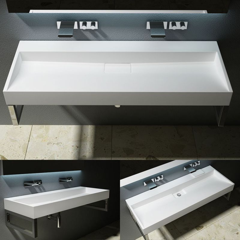 Lavoar Dublu EGO 19, Alb, lucios, 120 cm, compozit marmura, montaj suspendat sau pe blat, fara gaura de baterie
