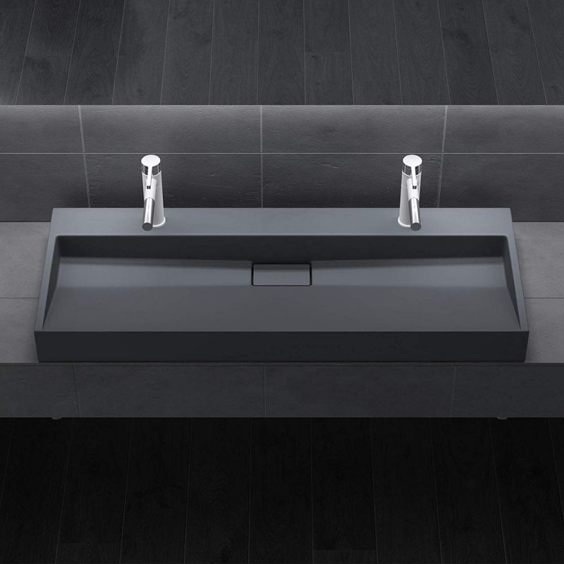 Lavoar Dublu EGO 19, Antracit, mat, 120 cm, compozit marmura, montaj suspendat sau pe blat, cu doua gauri de baterie