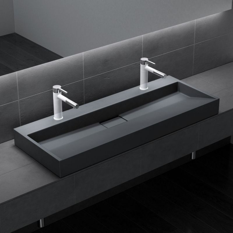 Lavoar Dublu EGO 19, Antracit, mat, 120 cm, compozit marmura, montaj suspendat sau pe blat, cu doua gauri de baterie