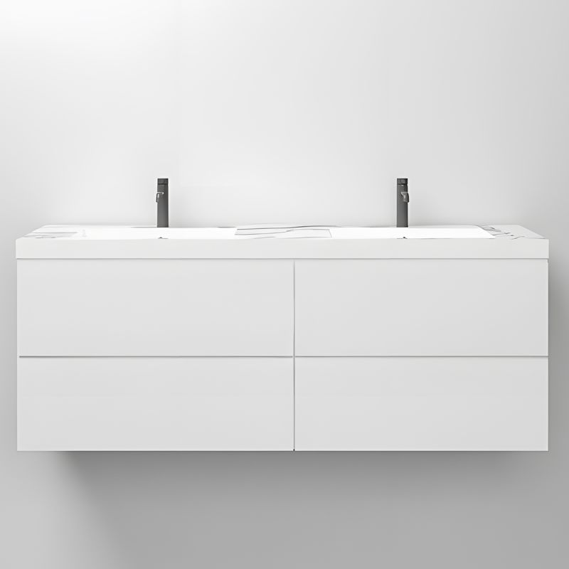 Lavoar dublu Paola, Alb finisaj Carrara Arabescato, compozit mineral, montaj semi-incastrat, cu 2 gauri de baterie, 140x45 cm