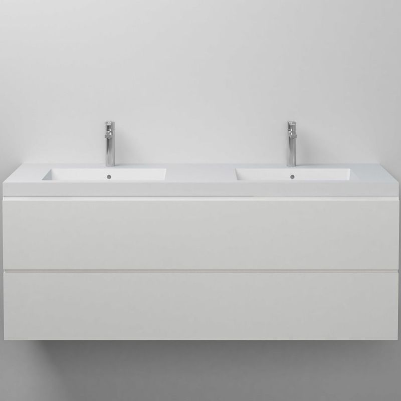 Lavoar dublu Paola, compozit mineral, montaj semi-incastrat, cu 2 gauri de baterie, 140x45 cm
