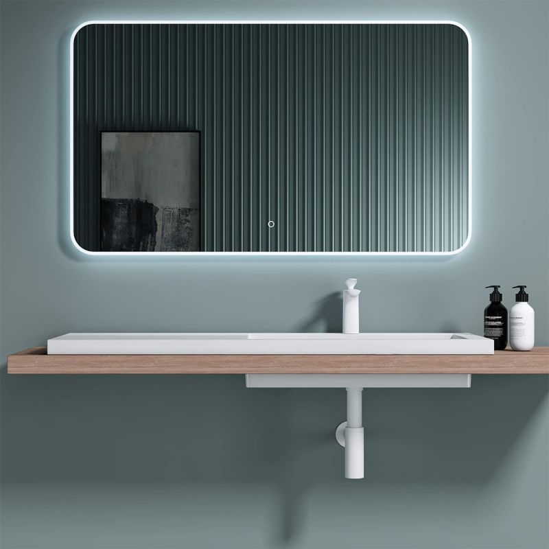 Lavoar cu scurgere ascunsa, compozit, Alb Lucios, montaj semi-incastrat pe blat, capac scurgere, 120x46 cm,  Ego-820