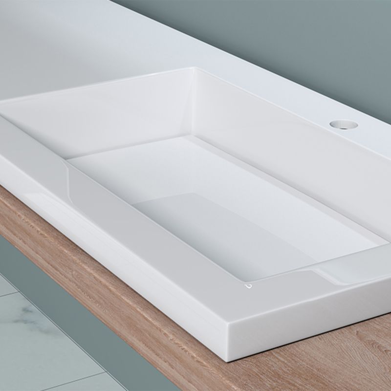 Lavoar cu scurgere ascunsa, compozit, Alb Lucios, montaj semi-incastrat pe blat, capac scurgere, 120x46 cm,  Ego-820