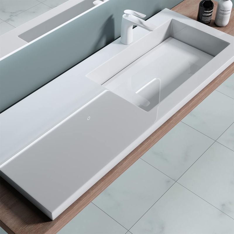 Lavoar cu scurgere ascunsa, compozit, Alb Lucios, montaj semi-incastrat pe blat, capac scurgere, 120x46 cm,  Ego-820