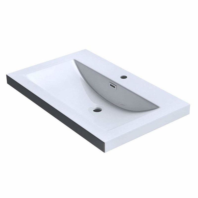 Lavoar EGO 01, Alb, lucios, dimensiune 76.5 cm, montaj semi-incastrat, compozit marmura, cu gaura baterie