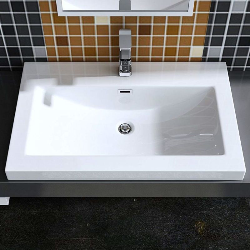 Lavoar EGO 01, Alb, lucios, dimensiune 76.5 cm, montaj semi-incastrat, compozit marmura, cu gaura baterie