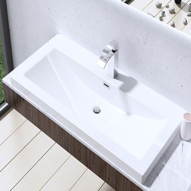 Lavoar EGO 01, Alb, lucios, dimensiune 76.5 cm, montaj semi-incastrat, compozit marmura, cu gaura baterie