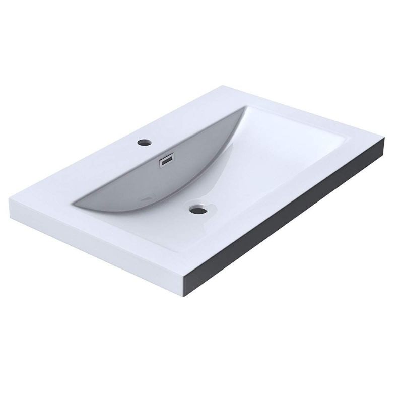 Lavoar EGO 01, Alb, lucios, dimensiune 76.5 cm, montaj semi-incastrat, compozit marmura, cu gaura baterie