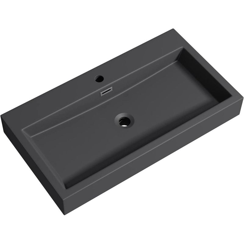 Lavoar EGO 06, Antracit mat, dimensiune: 76.5 cm, montaj pe blat sau suspendat, compozit marmura, cu gaura baterie