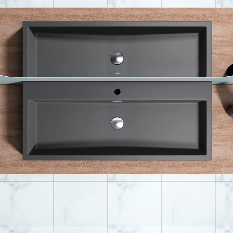 Lavoar EGO 06, Antracit mat, dimensiune: 76.5 cm, montaj pe blat sau suspendat, compozit marmura, cu gaura baterie