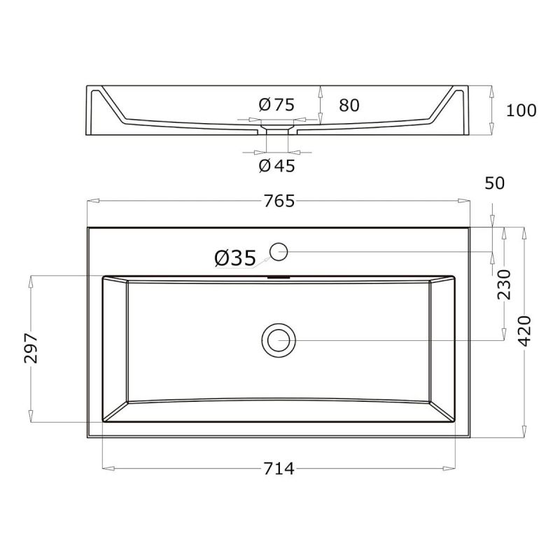 Lavoar EGO 06, Antracit mat, dimensiune: 76.5 cm, montaj pe blat sau suspendat, compozit marmura, cu gaura baterie